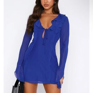 White fox Falling To Pieces Long Sleeve Mini Dress Azure